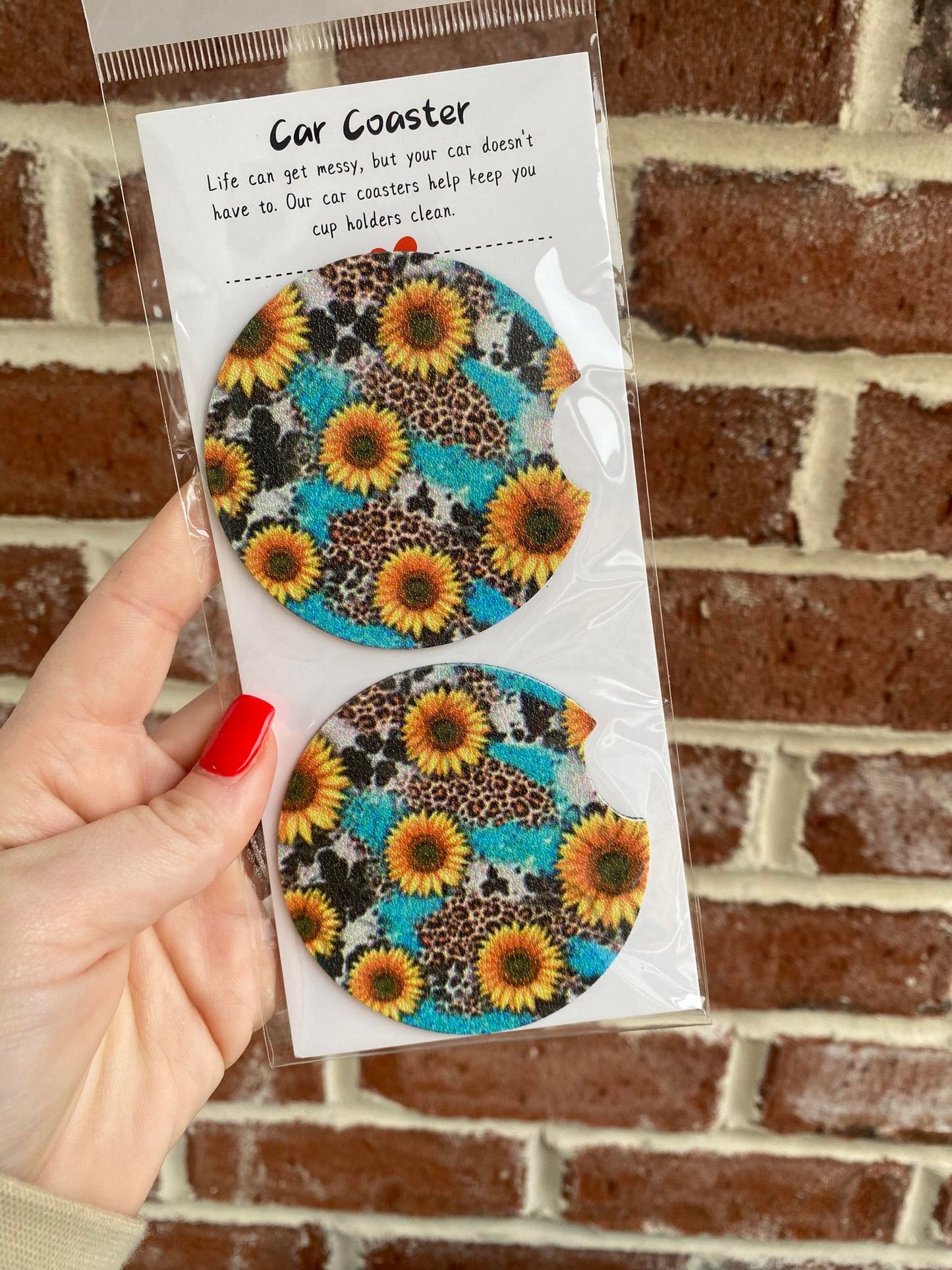 Leopard Sunflower Car Coaster