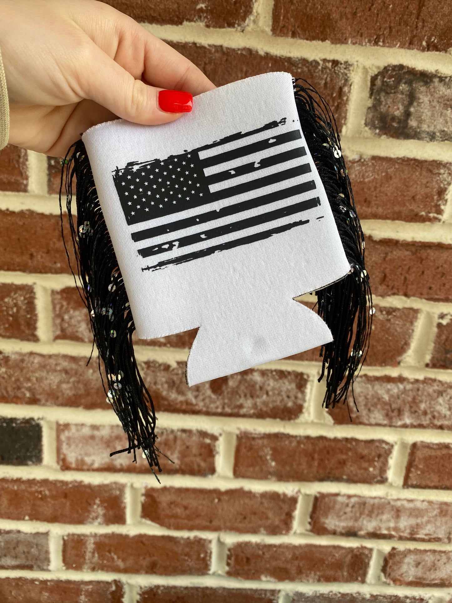 American Flag Koozie With Fringe Detail