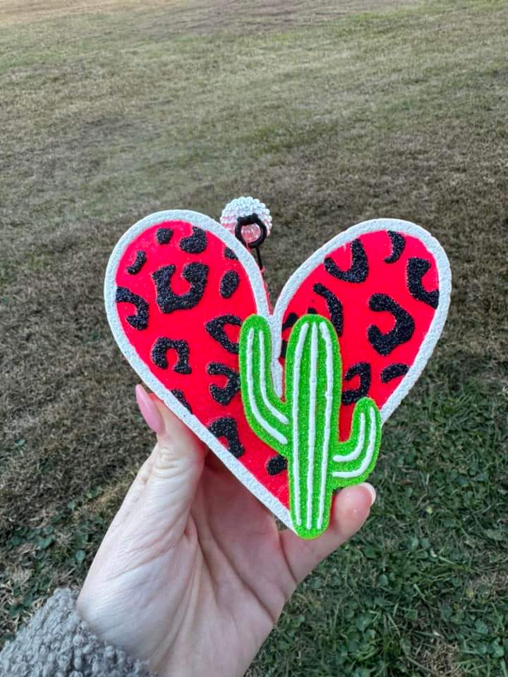Leopard Heart Cactus Car Freshie