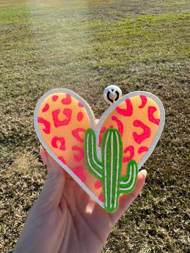 Leopard Heart Cactus Car Freshie