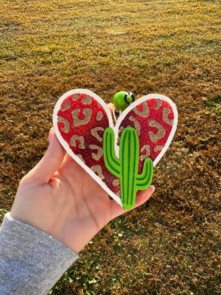 Leopard Heart Cactus Car Freshie