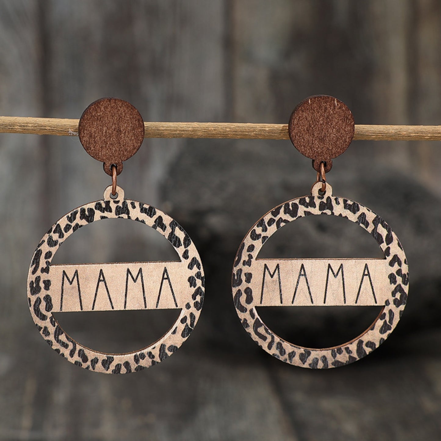 MAMA/Mom Alloy Wooden Dangle Earrings