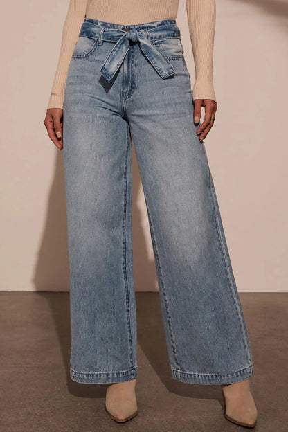 Stylish Tied Wide Leg Jeans with Pockets