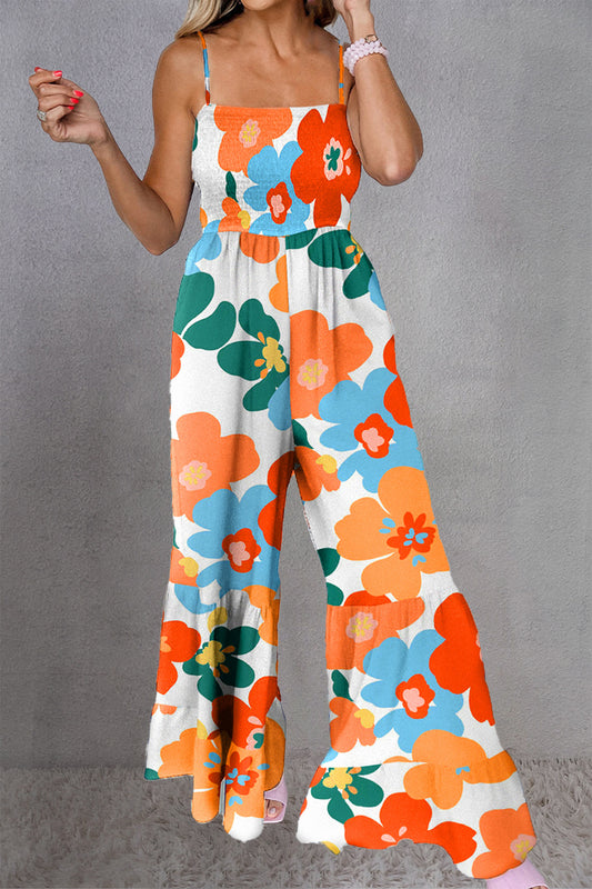 Floral Smocked Spaghetti Strap Jumpsuit
