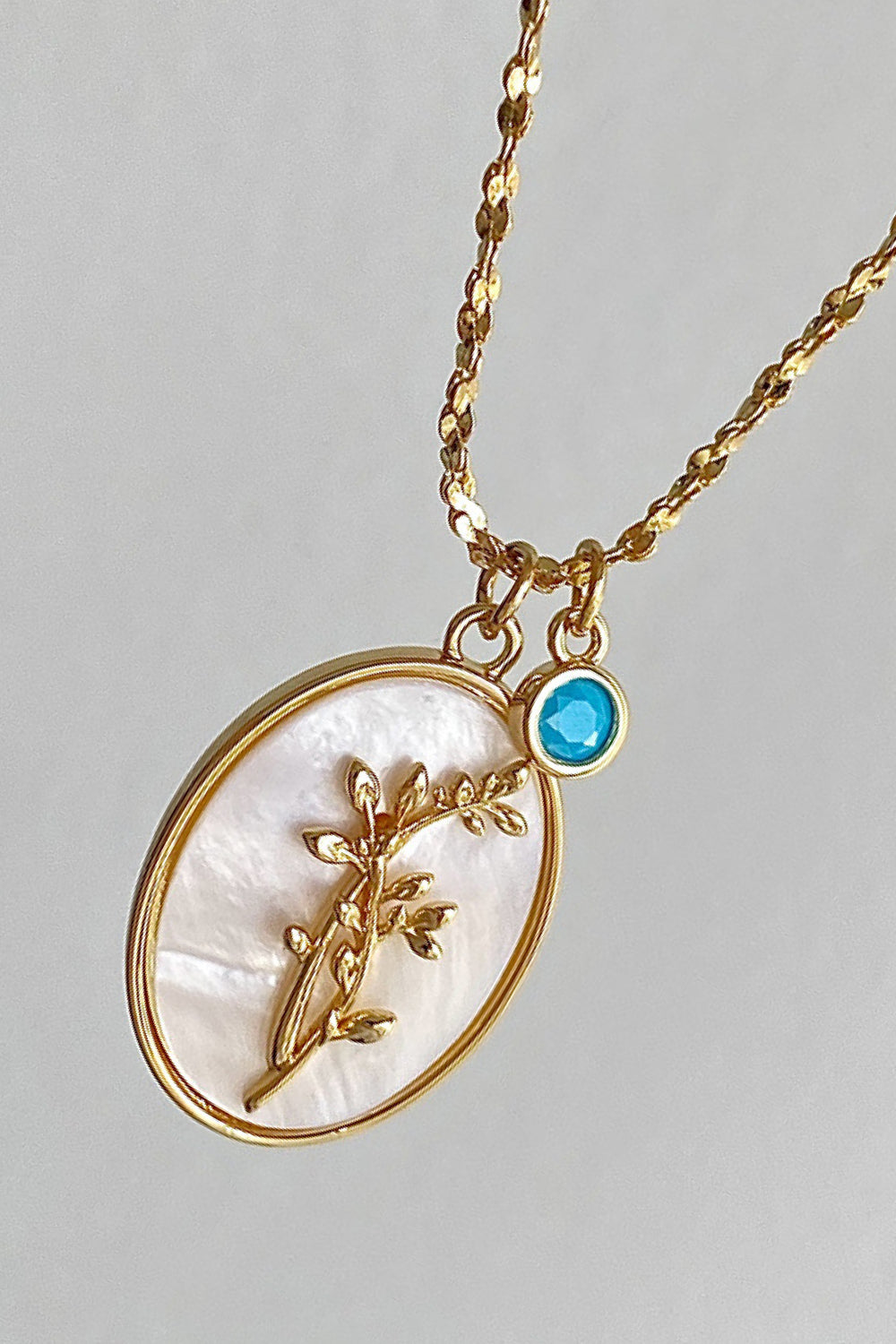 Birthstone And Birth Flower Shell Pendant Copper Necklace