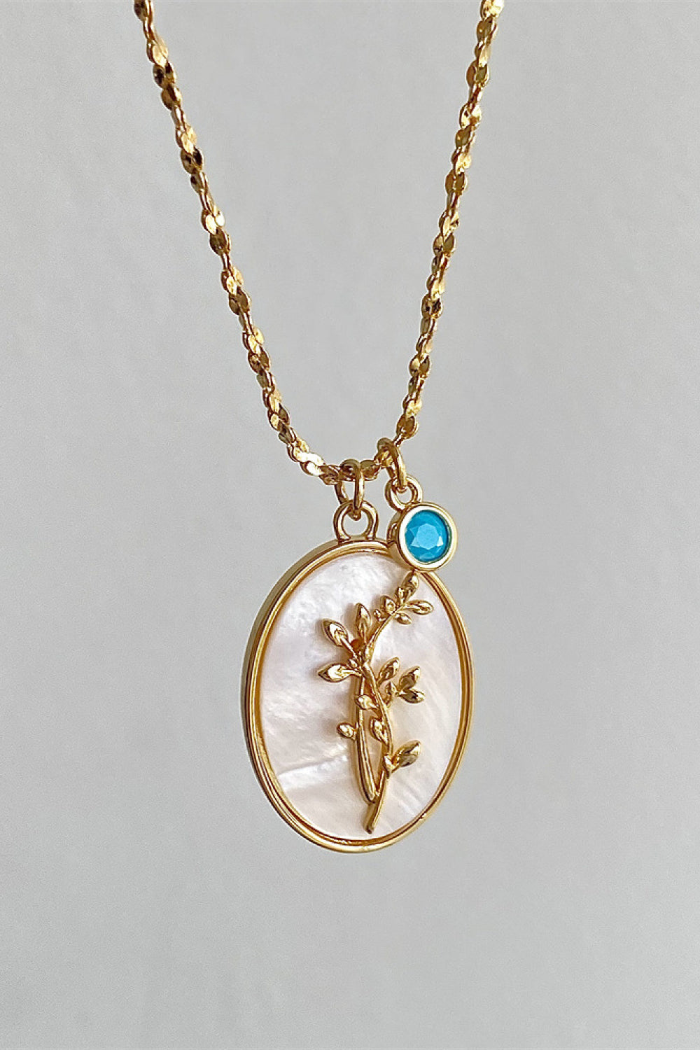 Birthstone And Birth Flower Shell Pendant Copper Necklace