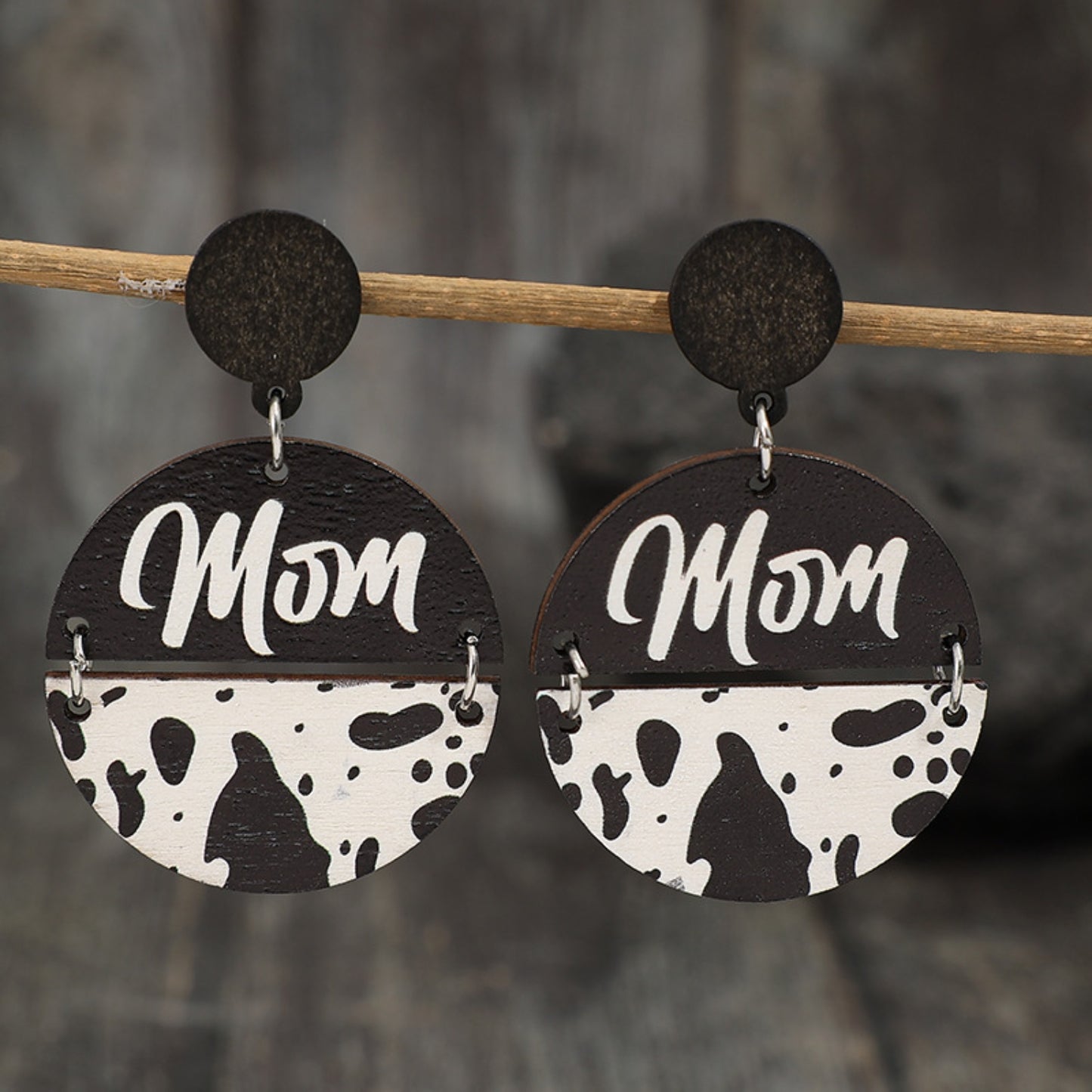 MAMA/Mom Alloy Wooden Dangle Earrings