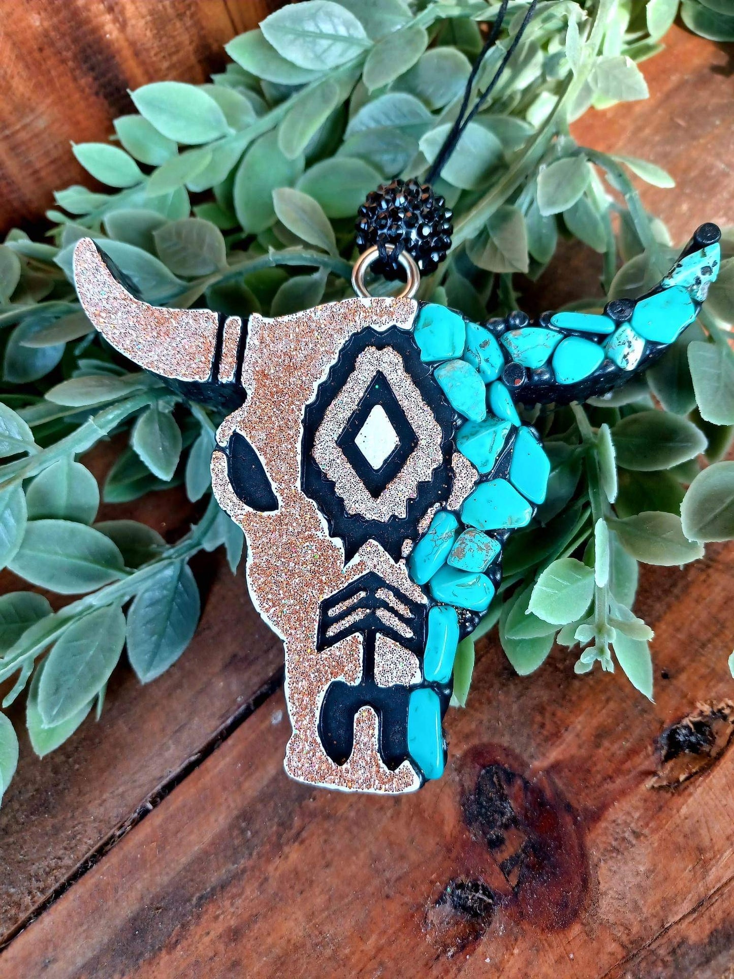 Rose Gold & Turquoise Aztec Bull Car Freshie