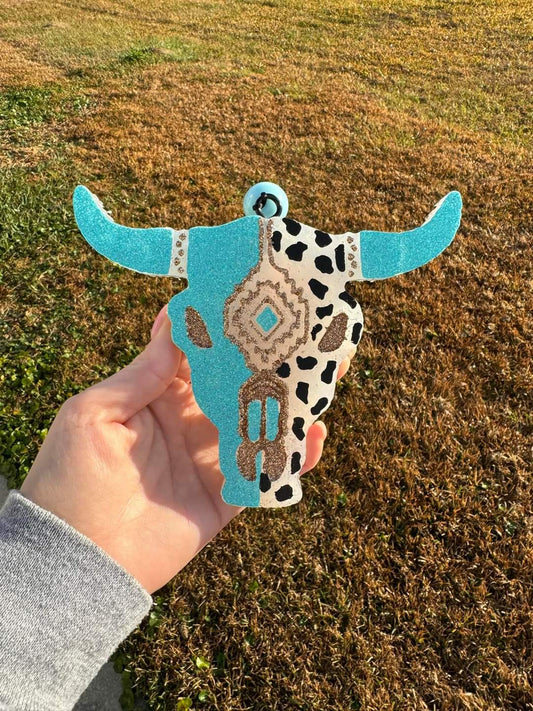 Turquoise Cow Print Bull Car Freshie