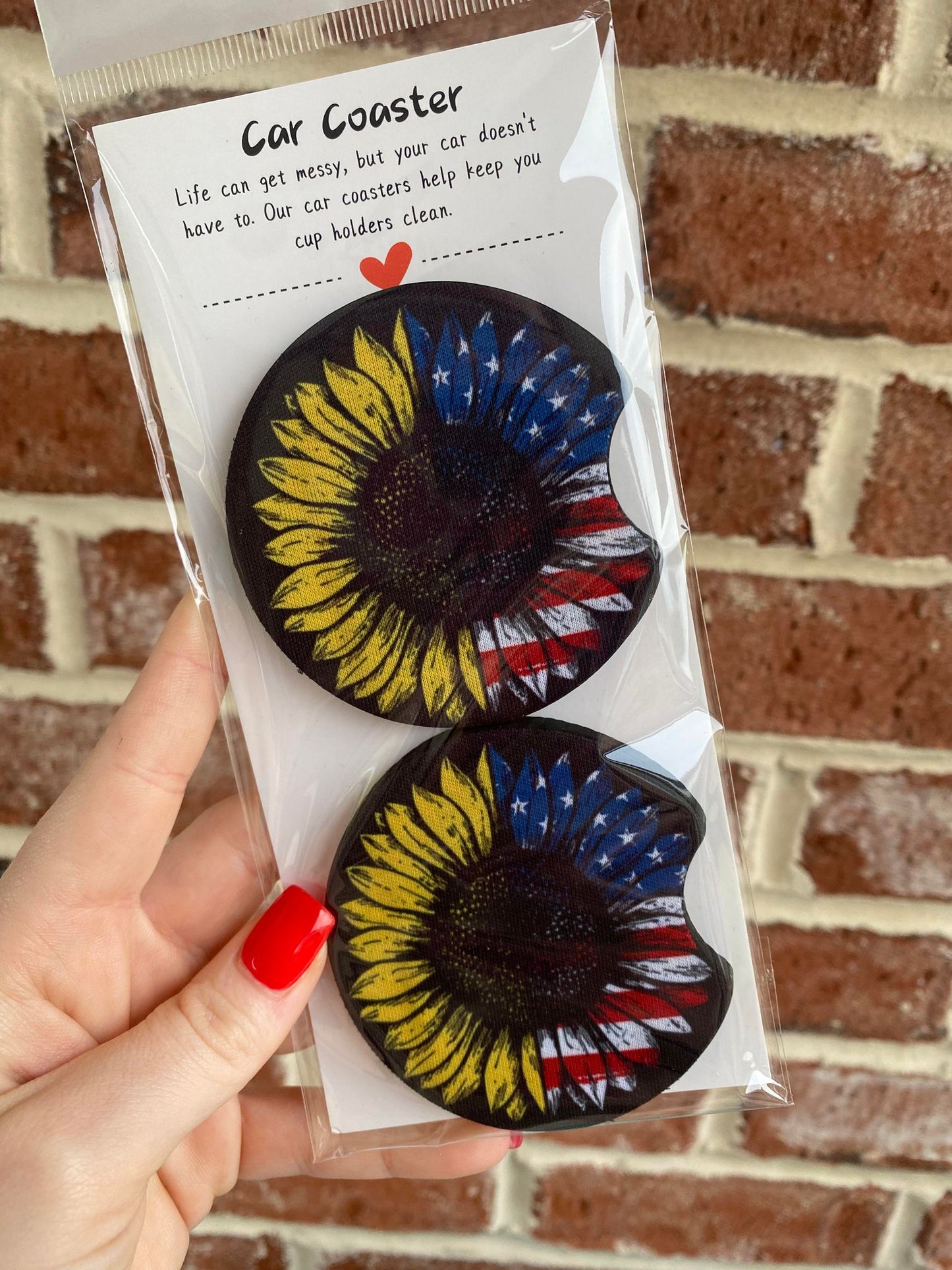American Flag Sunflower Car Coaster