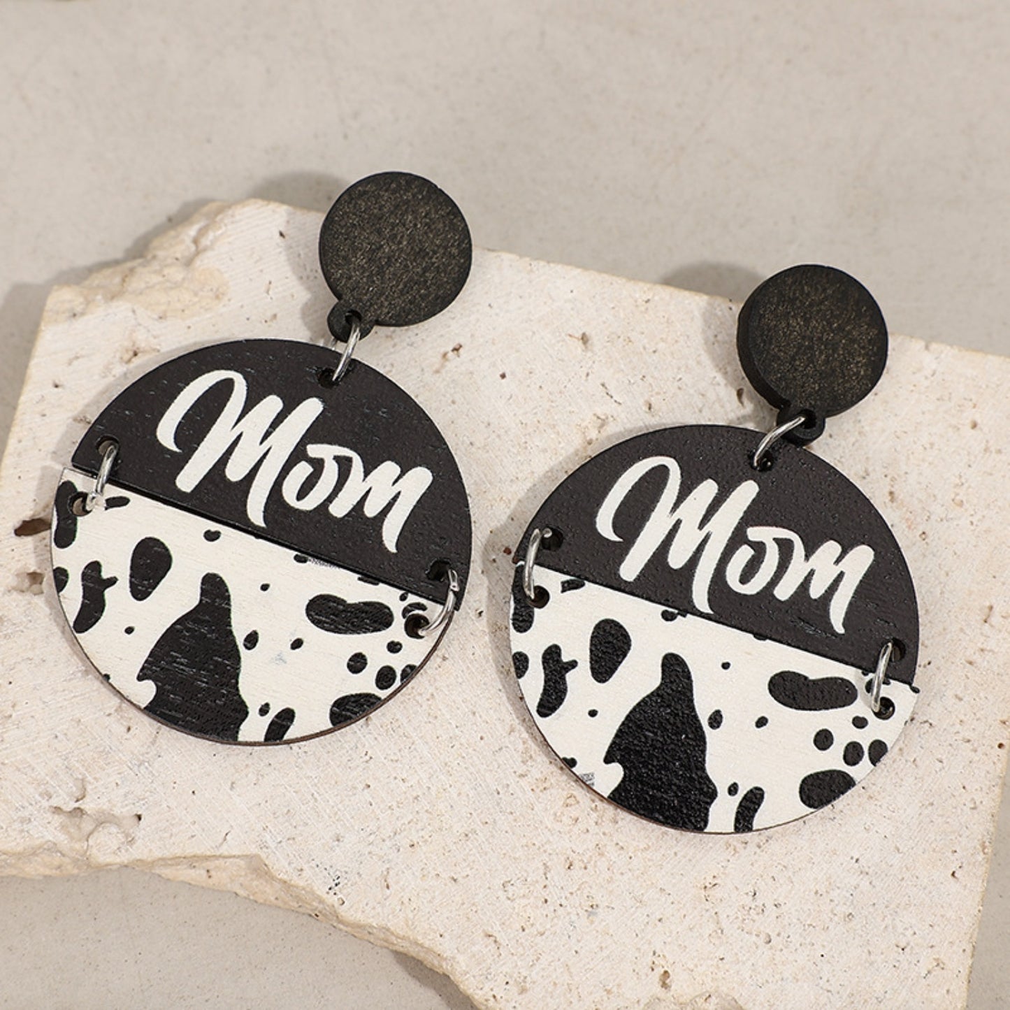 MAMA/Mom Alloy Wooden Dangle Earrings