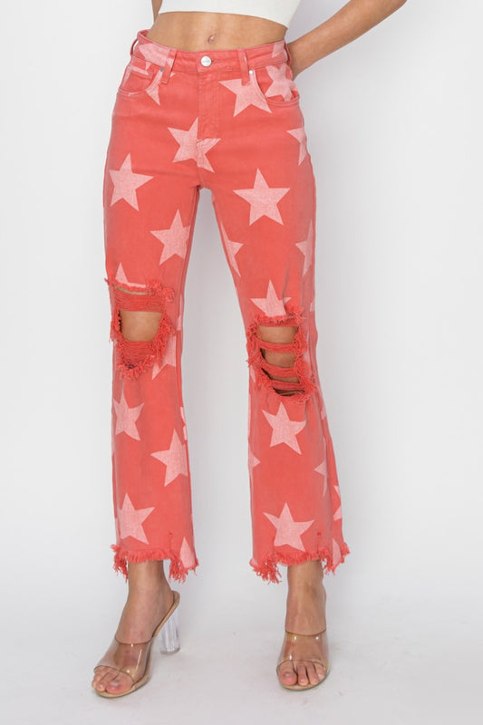 RISEN Distressed Star Pattern Jeans