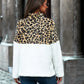 Leopard Color Block Half-Zip Collar TeddyPullover