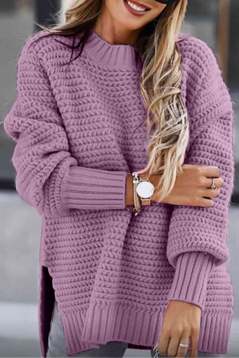 Stylish Round Neck Slit Sweater