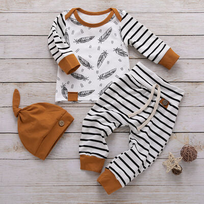 Boho Style Feathers Striped Baby Outfit
