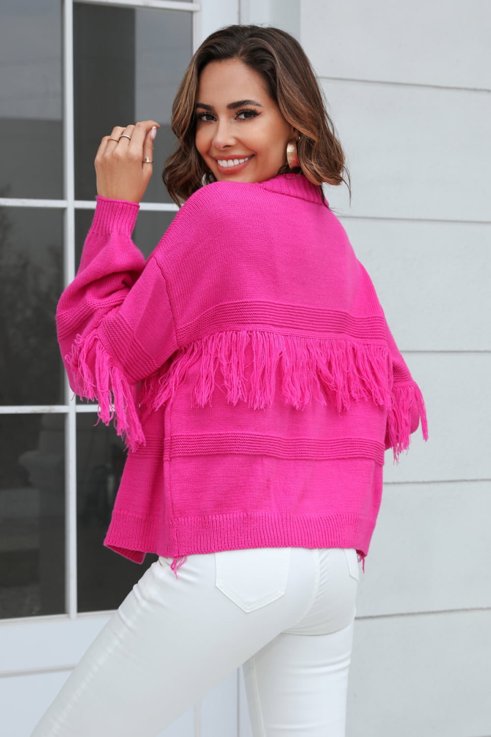 Stylish Open Front Cardigan With Fringe