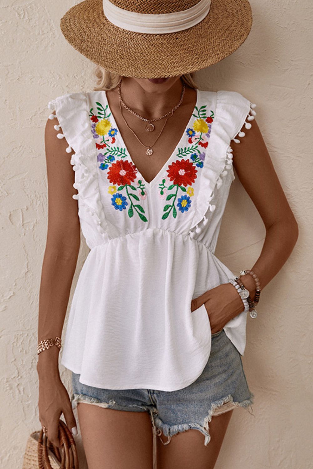 Lovely Embroidered Babydoll Top
