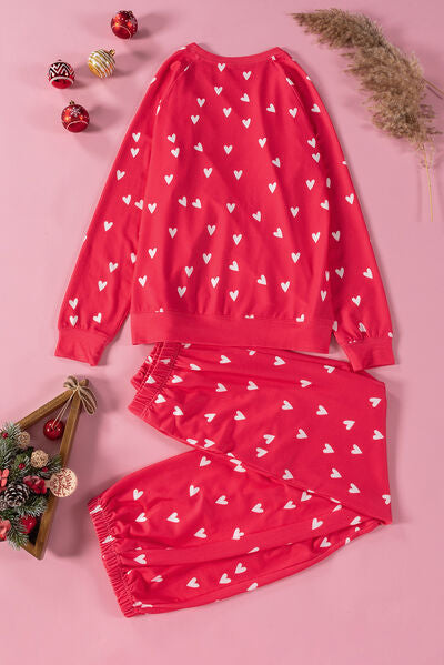 Heart Round Neck Top and Pants Set