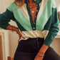 Green Color Block Buttoned Sweater