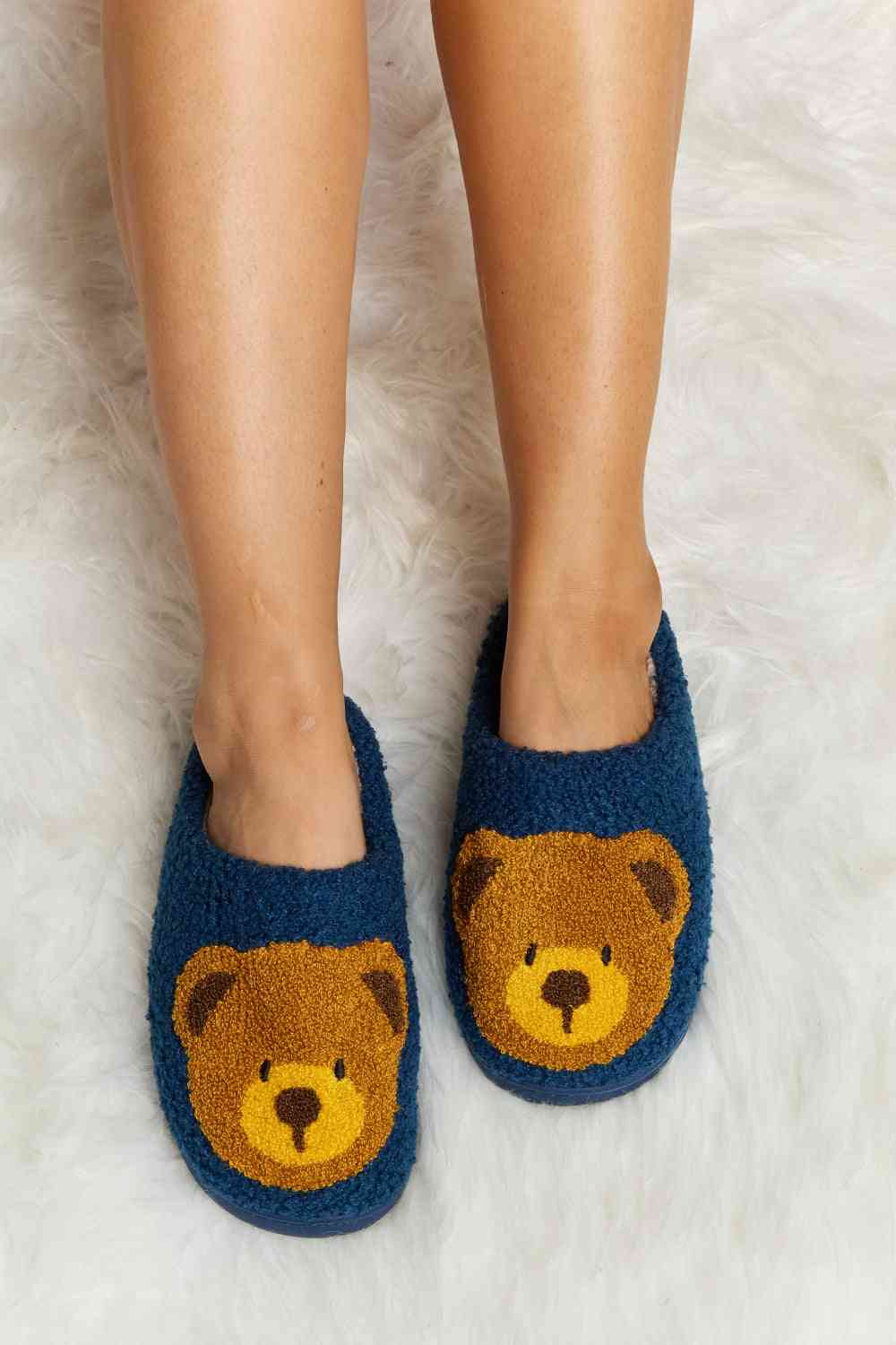 Melody Teddy Bear Print Plush Slide Slippers