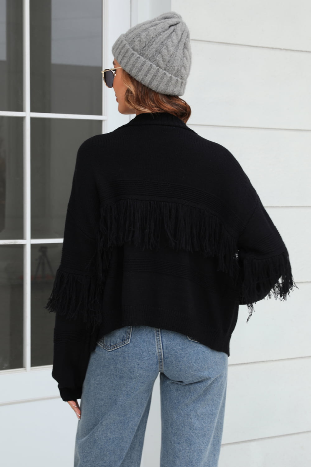 Stylish Open Front Cardigan With Fringe