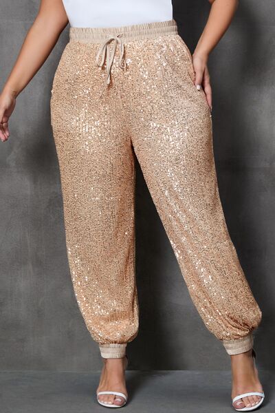 Stylish Sequin Drawstring Joggers with Pockets
