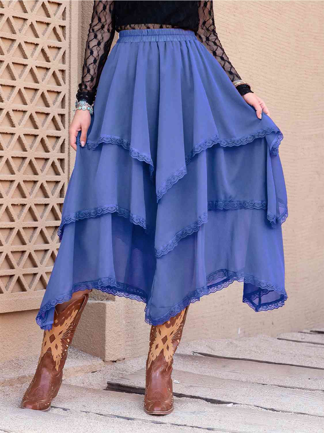 Tiered Lace Midi Skirt